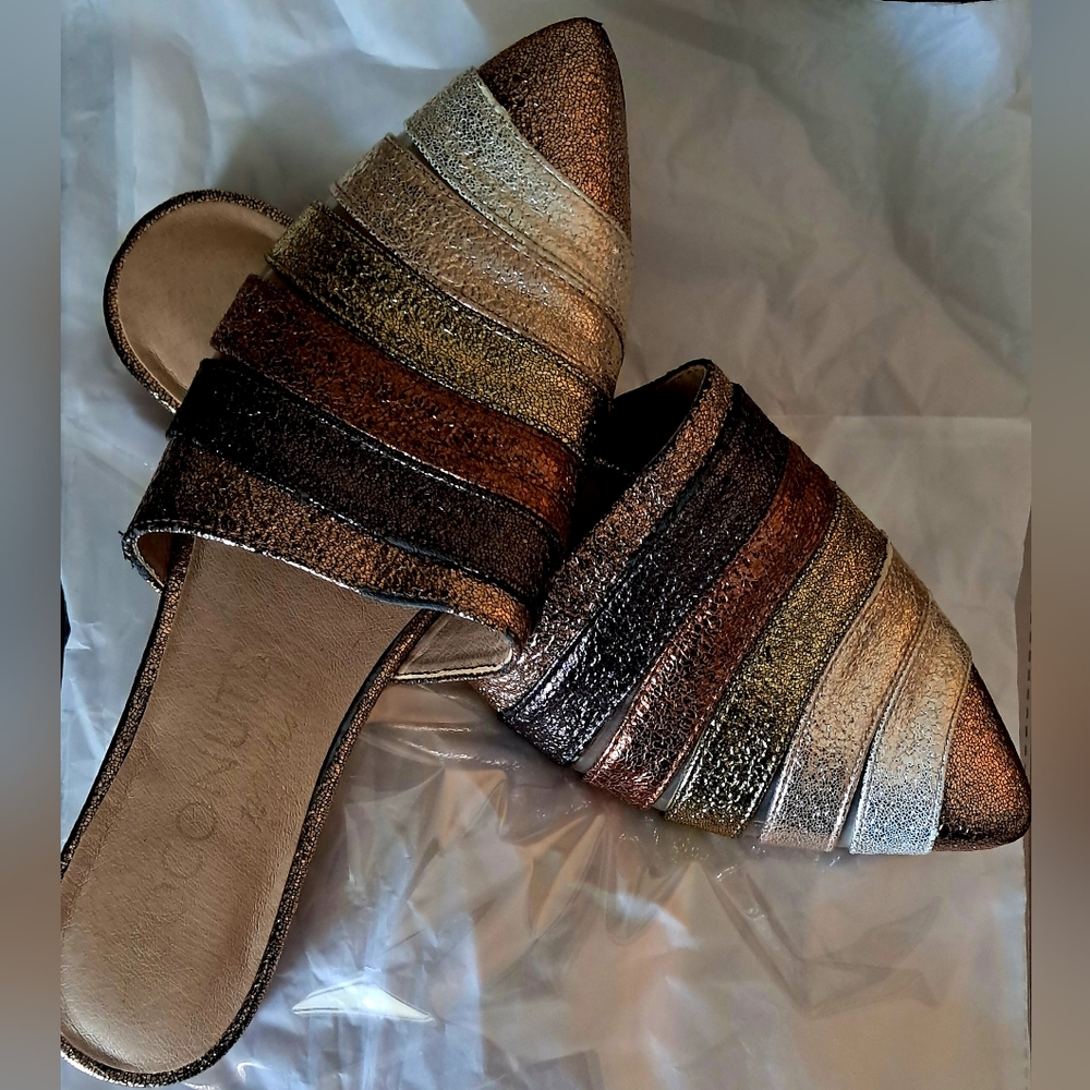 SOLD: Coconuts by Matisse Size 8 Medoum Metallic Striped Mules Point Shoe